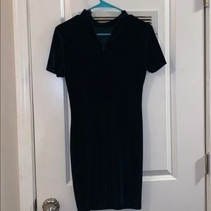 Dark Green Ribbed Dress/ High Neck